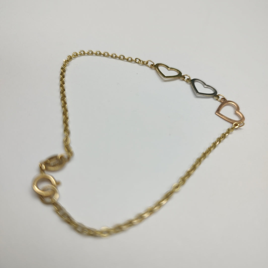 PULSERA ESPECIAL CON CORAZONES 14K 18 CM 1.4 GR (NUEVO)