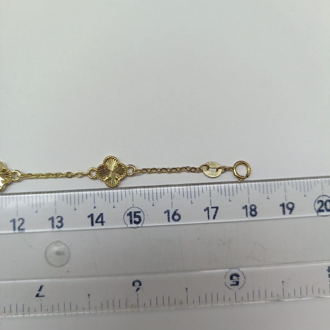 PULSERA TEJIDO ESPECIAL C FLORES 14K 18 CM 2.9 GR PLR33 (NUEVO)