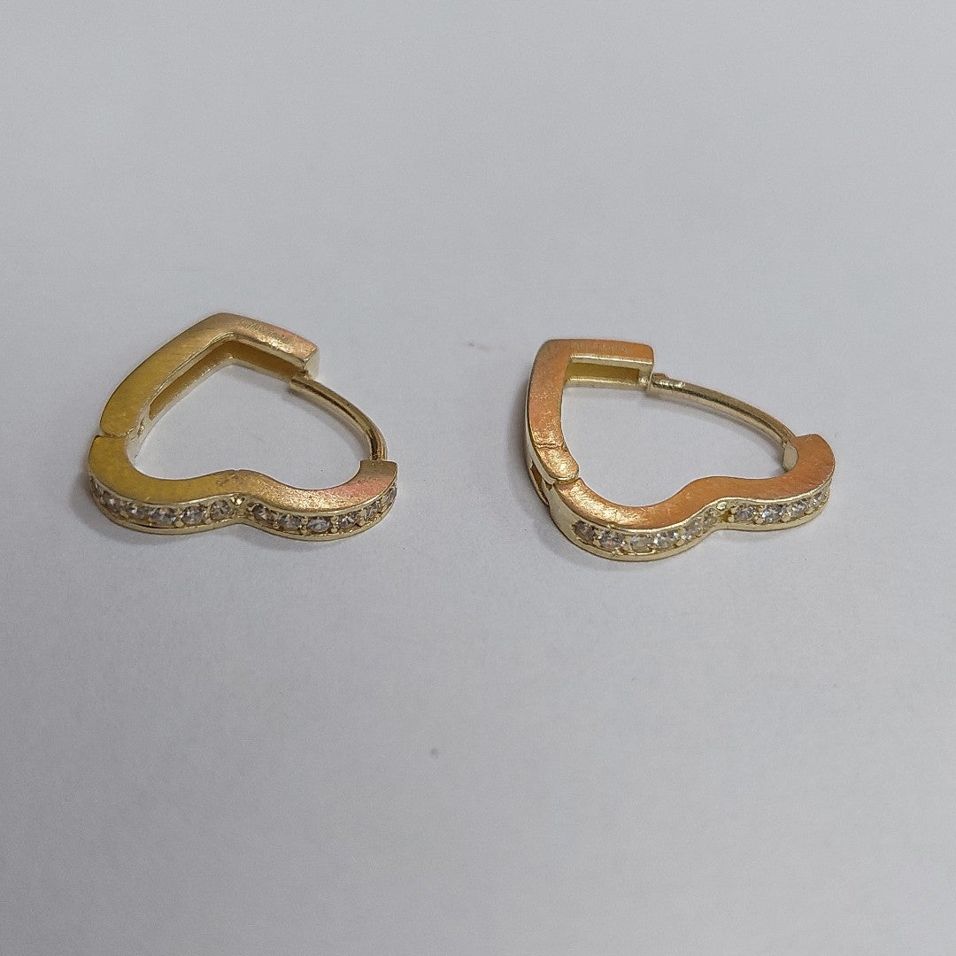 ARETES HUGGIES CORAZON CON CIRCONIAS 14K 2.1 GR HF 03 (NUEVO)