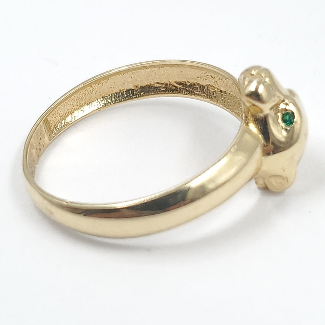 Anillo Oro amarillo 14 K 2 gr &quot;Rostro puma&quot; con Sintetica color verde (nuevo)