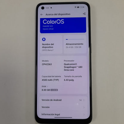 CELULAR OPPO  RENO7 CPH2363 (2022) 256 GB 8 GB RAM (SEMINUEVO)