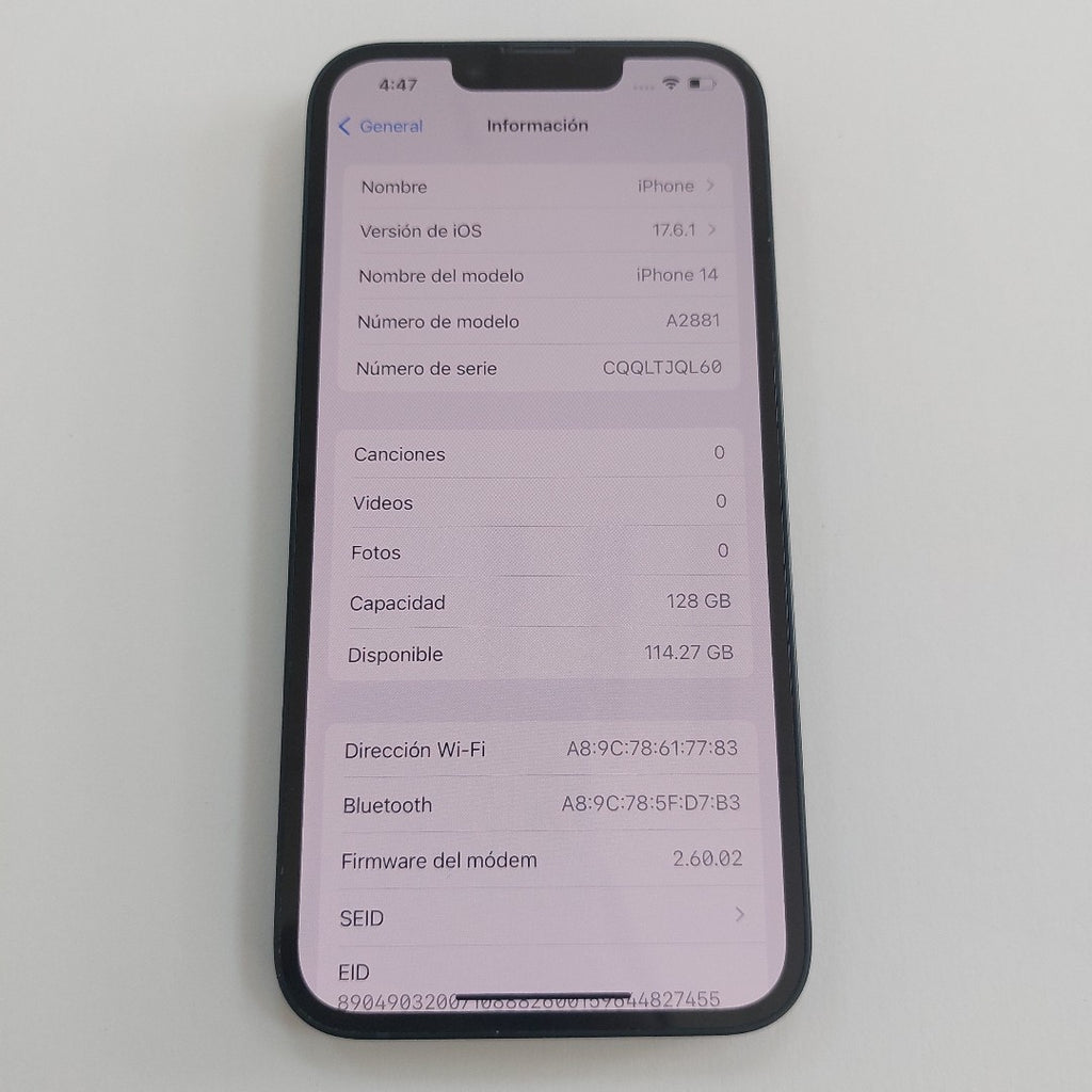 CELULAR APPLE IPHONE 14 A2881 128 GB 6 GB RAM (SEMINUEVO)