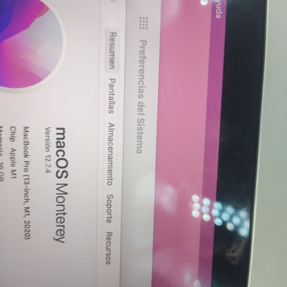LAPTOP APPLE MACBOOK PRO 13&quot; 2020 3.2 A2338 512 GB SSD 16 GB RAM (SEMINUEVO)