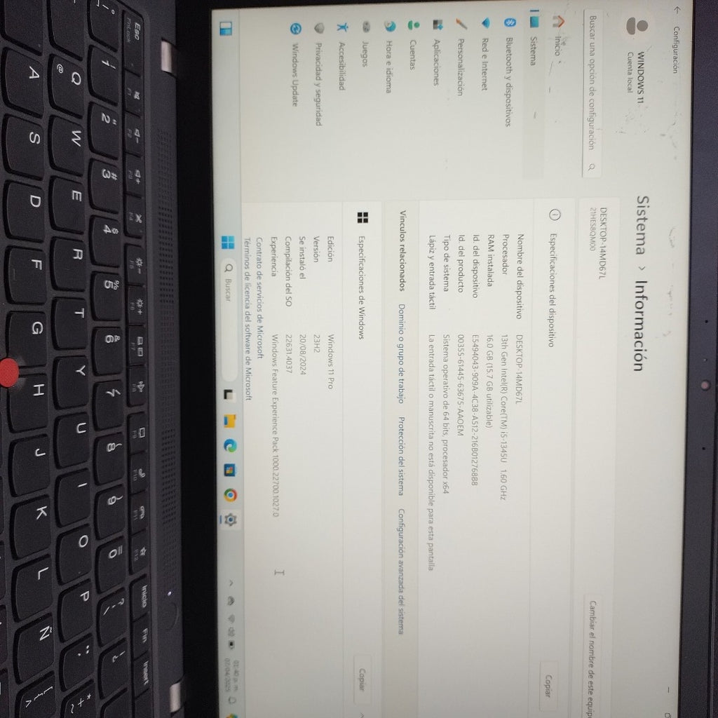 LAPTOP LENOVO THINKPAD T14 GEN 4 (2024) 512 GB SSD 16 GB RAM (SEMINUEVO)