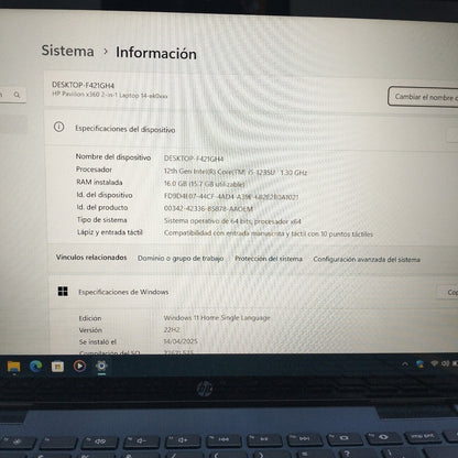 LAPTOP HP PAVILION X360 14-EK0002LA (2 EN 1) (2024) 512 GB SSD 16 GB RAM (SEMINUEVO)