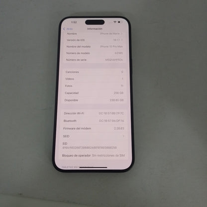 CELULAR APPLE IPHONE 15 PRO MAX A3105 (2023) 256 GB 8 GB RAM (SEMINUEVO)