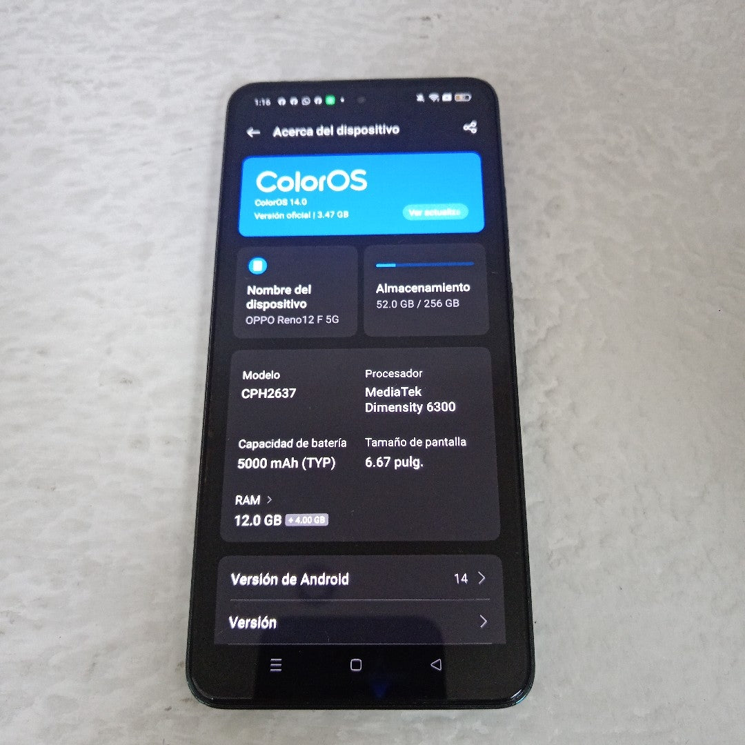 CELULAR OPPO  RENO 12F 5G CPH2637 256 GB 12 GB RAM (SEMINUEVO)