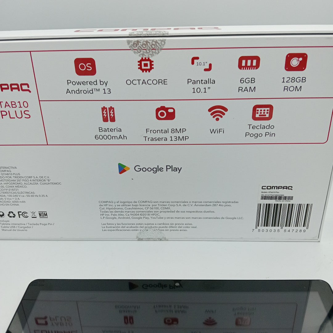 TABLETA COMPAQ QTAB10PLUS 128 GB 6 GB RAM (SEMINUEVO)