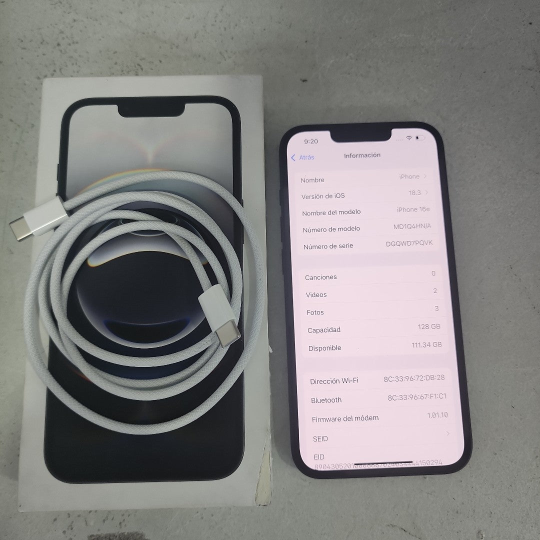 CELULAR APPLE IPHONE 16E A3409 (2025) 128 GB 8 GB RAM (SEMINUEVO)