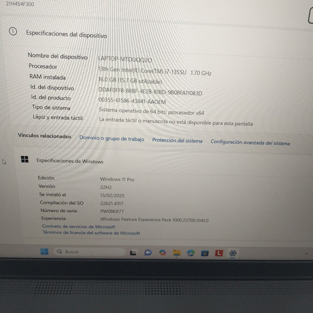 LAPTOP LENOVO THINKPAD L15 GEN 4 (2024) 1 TB 16 GB RAM (SEMINUEVO)