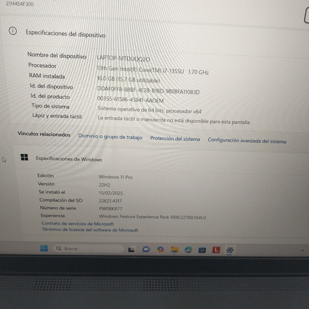 LAPTOP LENOVO THINKPAD L15 GEN 4 (2024) 1 TB 16 GB RAM (SEMINUEVO)
