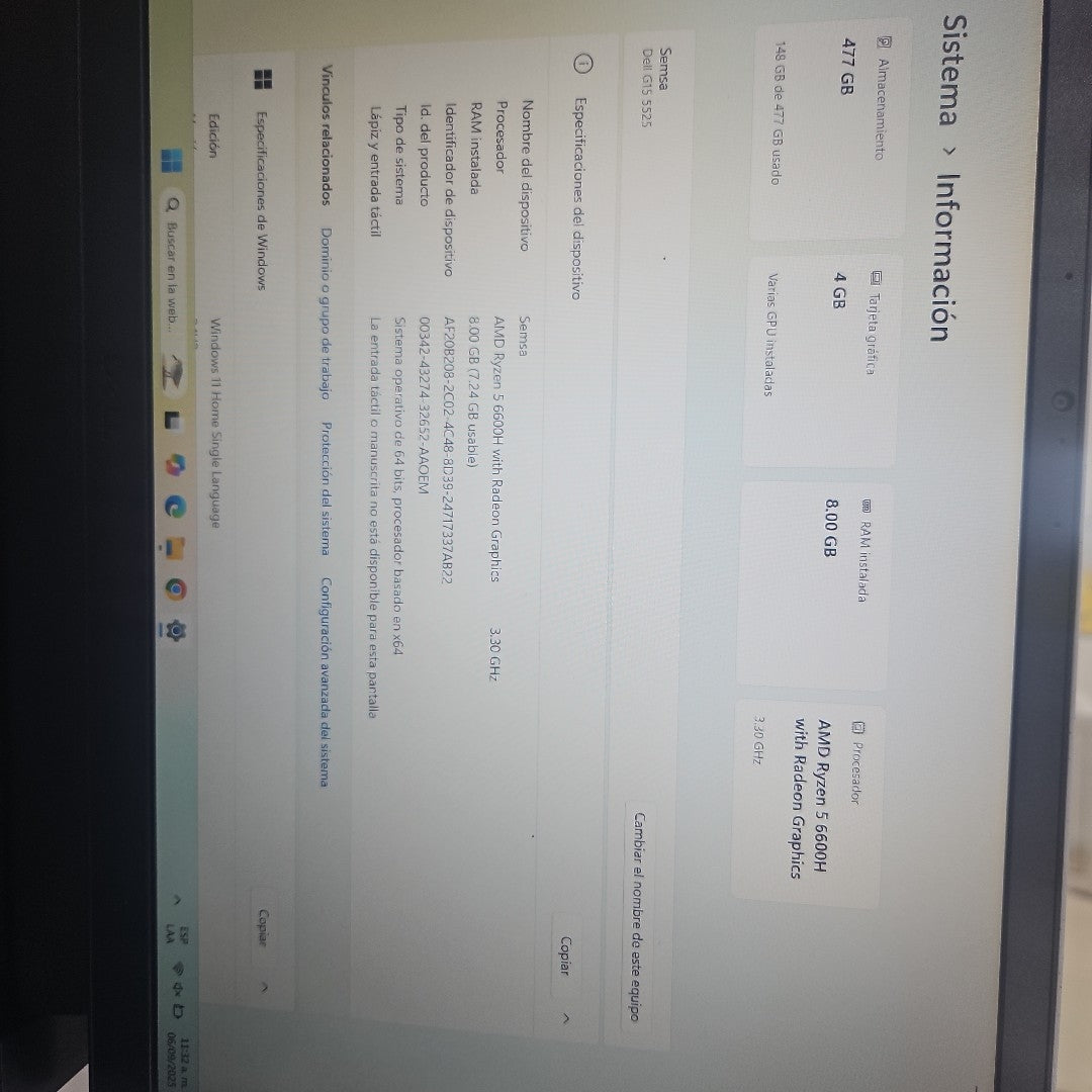 LAPTOP DELL G15 5525 (2023) 512 GB SSD 8 GB RAM (SEMINUEVO)