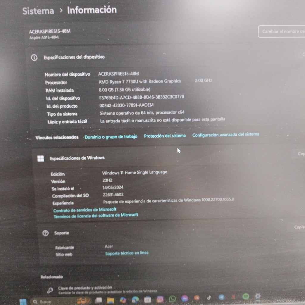 LAPTOP ACER ASPIRE 5 A515-48M-R9NG (2023) 512 GB SSD 8 GB RAM (SEMINUEVO)