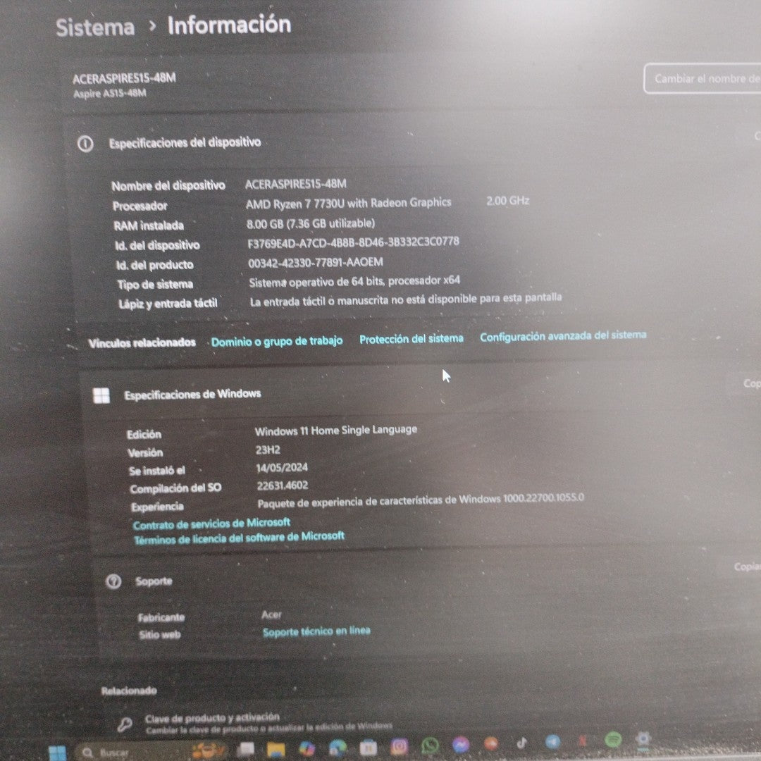 LAPTOP ACER ASPIRE 5 A515-48M-R9NG (2023) 512 GB SSD 8 GB RAM (SEMINUEVO)