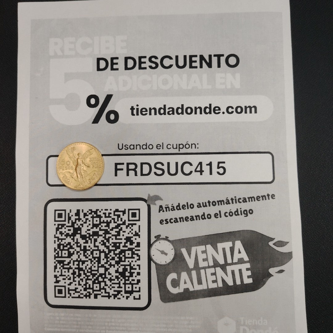 K1 41.6 GRMS - DESC. 0 GRAMOS - 21 K - AVALÚO 77126.4 * * IDENTIFICACIÓN MONEDA NOMINATIVA. * MONEDAS PESOS 50 PESO (SEMINUEVO)