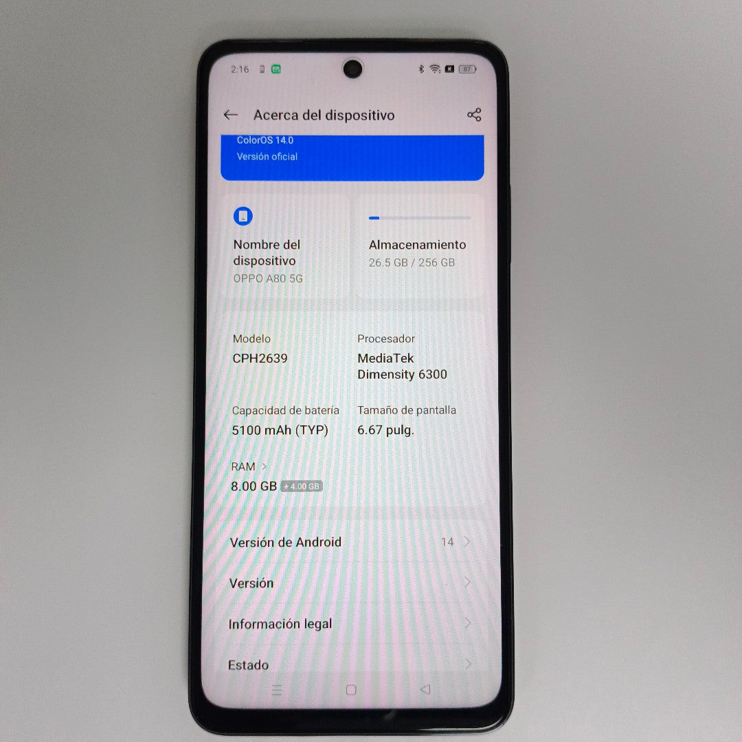 CELULAR OPPO  A80 5G CPH2639 (2024) 256 GB 8 GB RAM (SEMINUEVO)