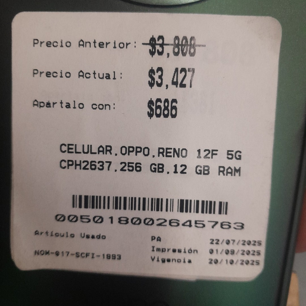 CELULAR OPPO  RENO 12F 5G CPH2637 256 GB 12 GB RAM