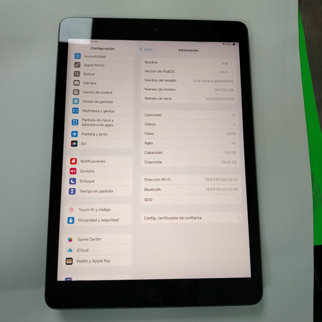 TABLETA APPLE IPAD 8 A2270 128 GB 3 GB RAM