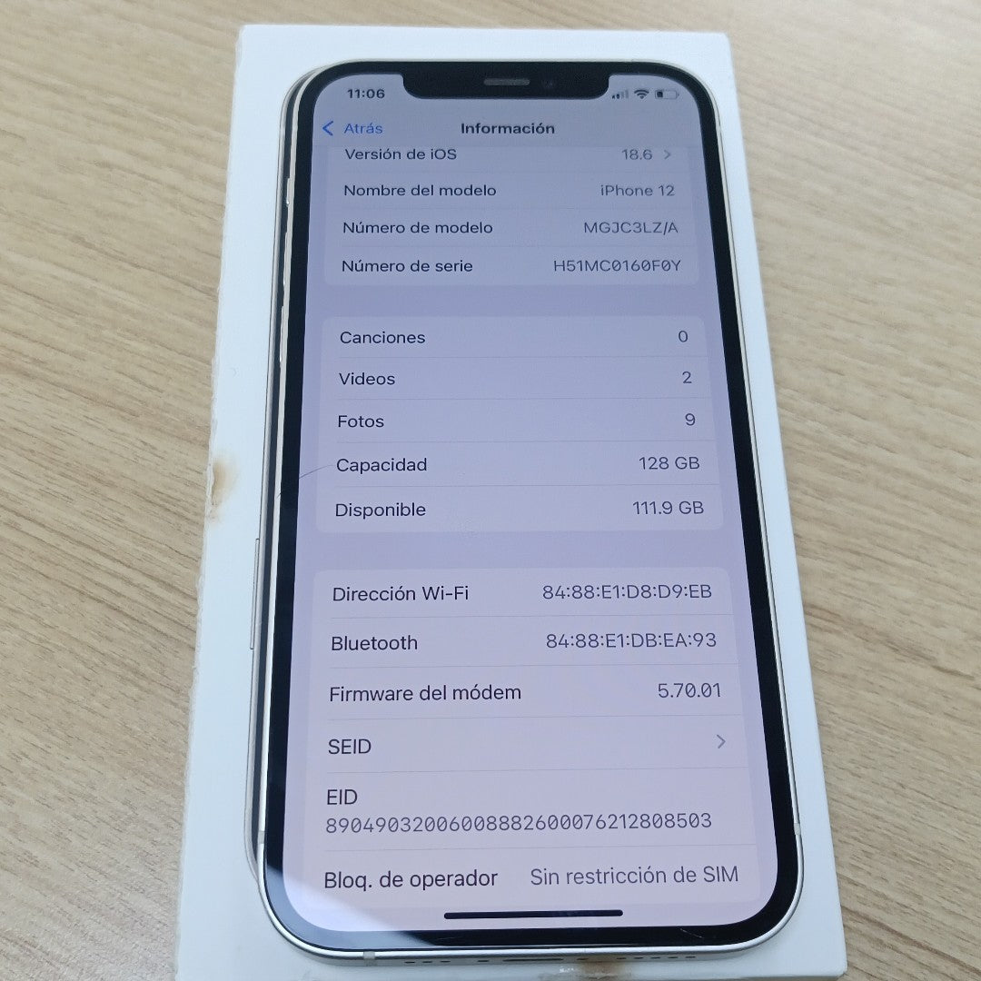 CELULAR APPLE IPHONE 12 A2403 128 GB 4 GB RAM (SEMINUEVO)