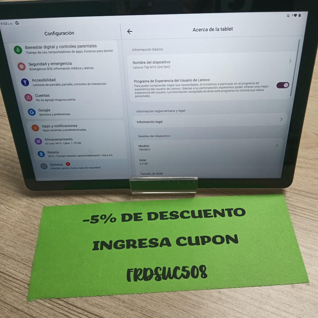 TABLETA LENOVO TAB M10 3 TB328FU 32 GB 3 GB RAM (SEMINUEVO)