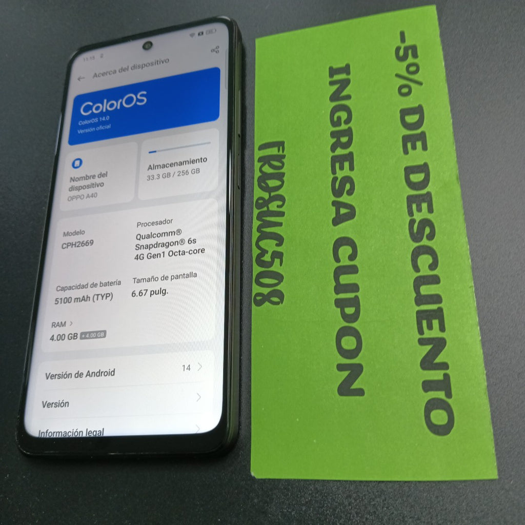 CELULAR OPPO  A40 CPH2669 (2024) 256 GB 4 GB RAM (SEMINUEVO)