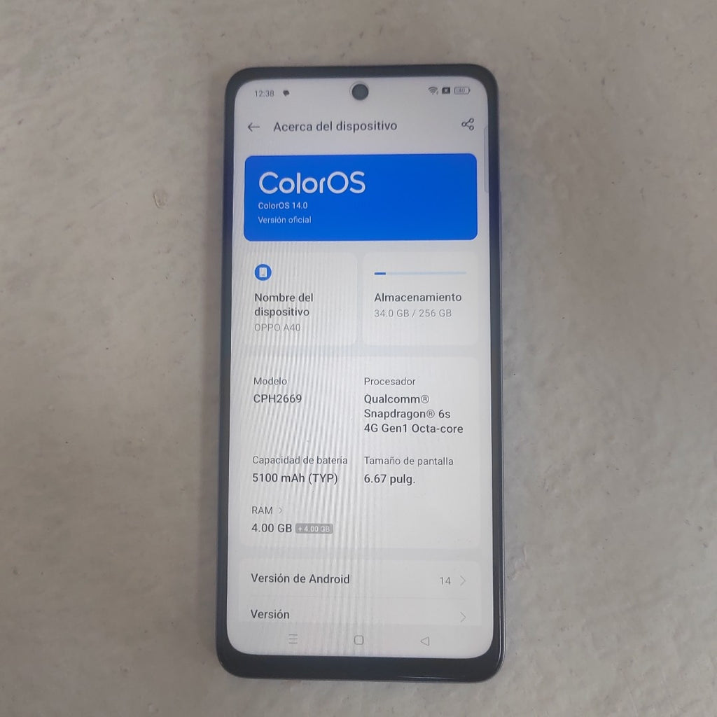 CELULAR OPPO  A40 CPH2669 (2024) 256 GB 4 GB RAM (SEMINUEVO)