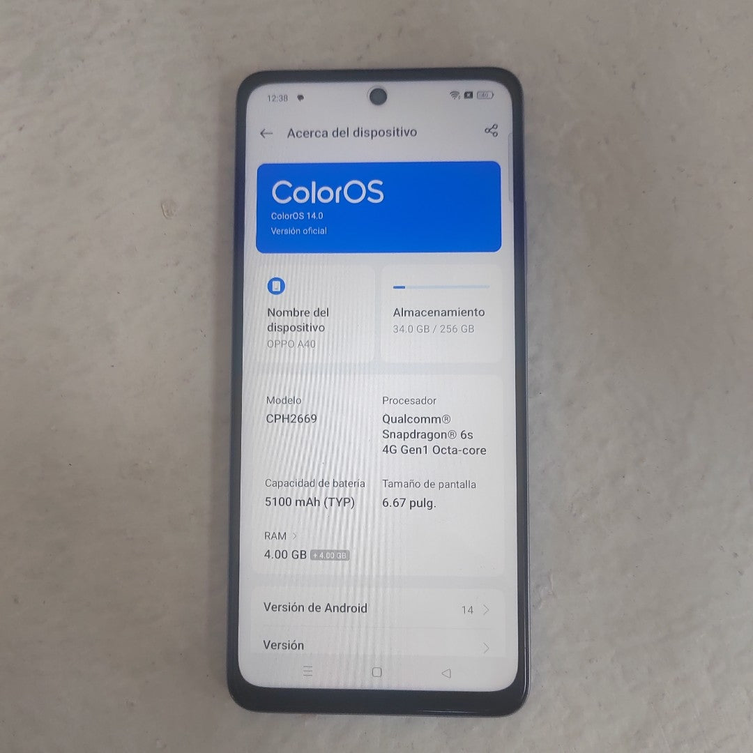 CELULAR OPPO  A40 CPH2669 (2024) 256 GB 4 GB RAM (SEMINUEVO)
