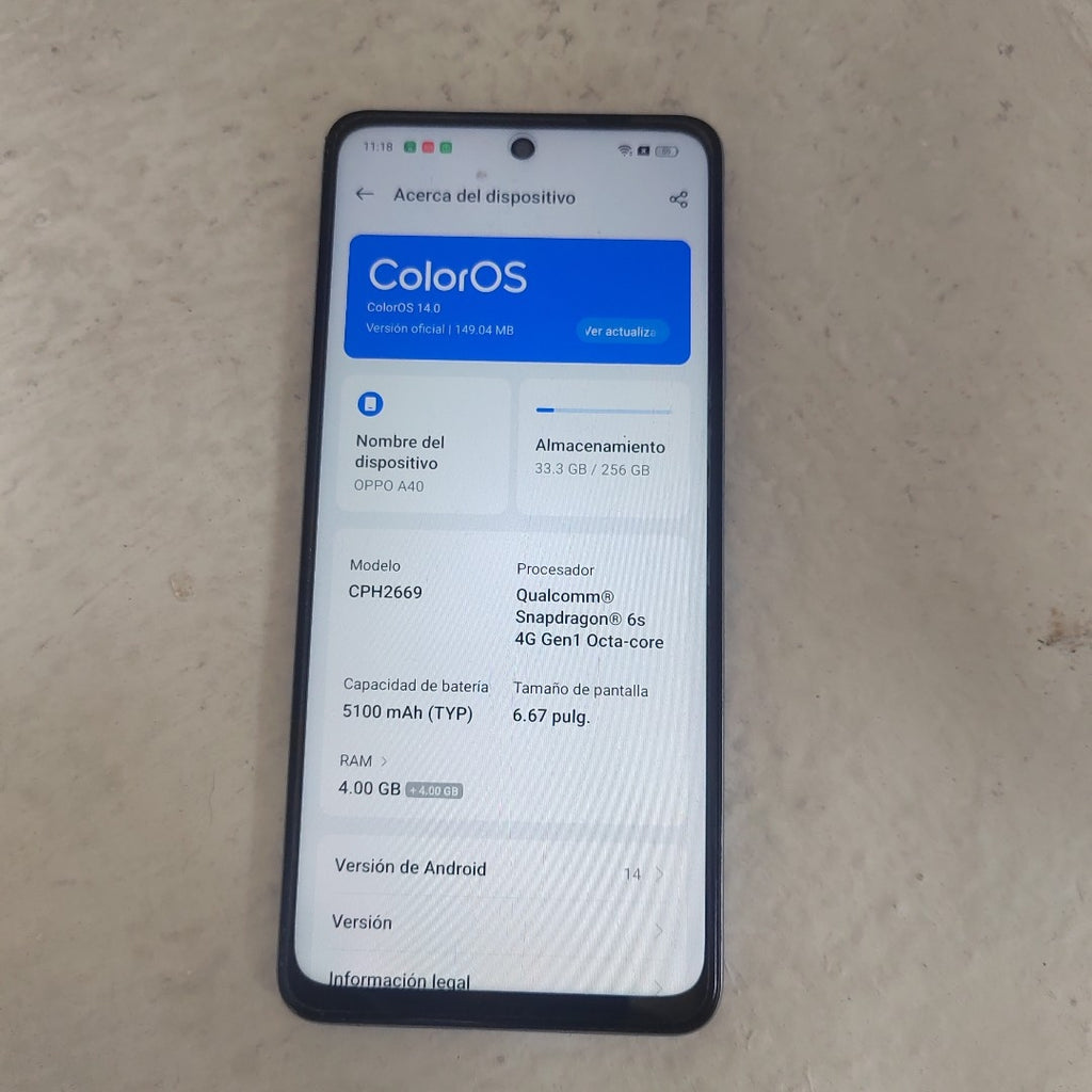 CELULAR OPPO  A40 CPH2669 (2024) 256 GB 4 GB RAM (SEMINUEVO)