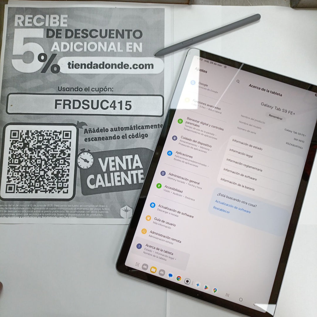 TABLETA SAMSUNG GALAXY TAB S9 FE+ SM-X610 (2023) 256 GB 12 GB RAM (SEMINUEVO)