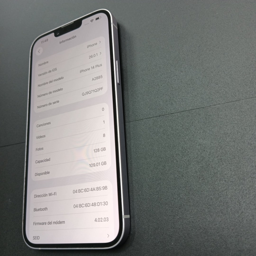 CELULAR APPLE IPHONE 14 PLUS A2885 128 GB 6 GB RAM (SEMINUEVO)