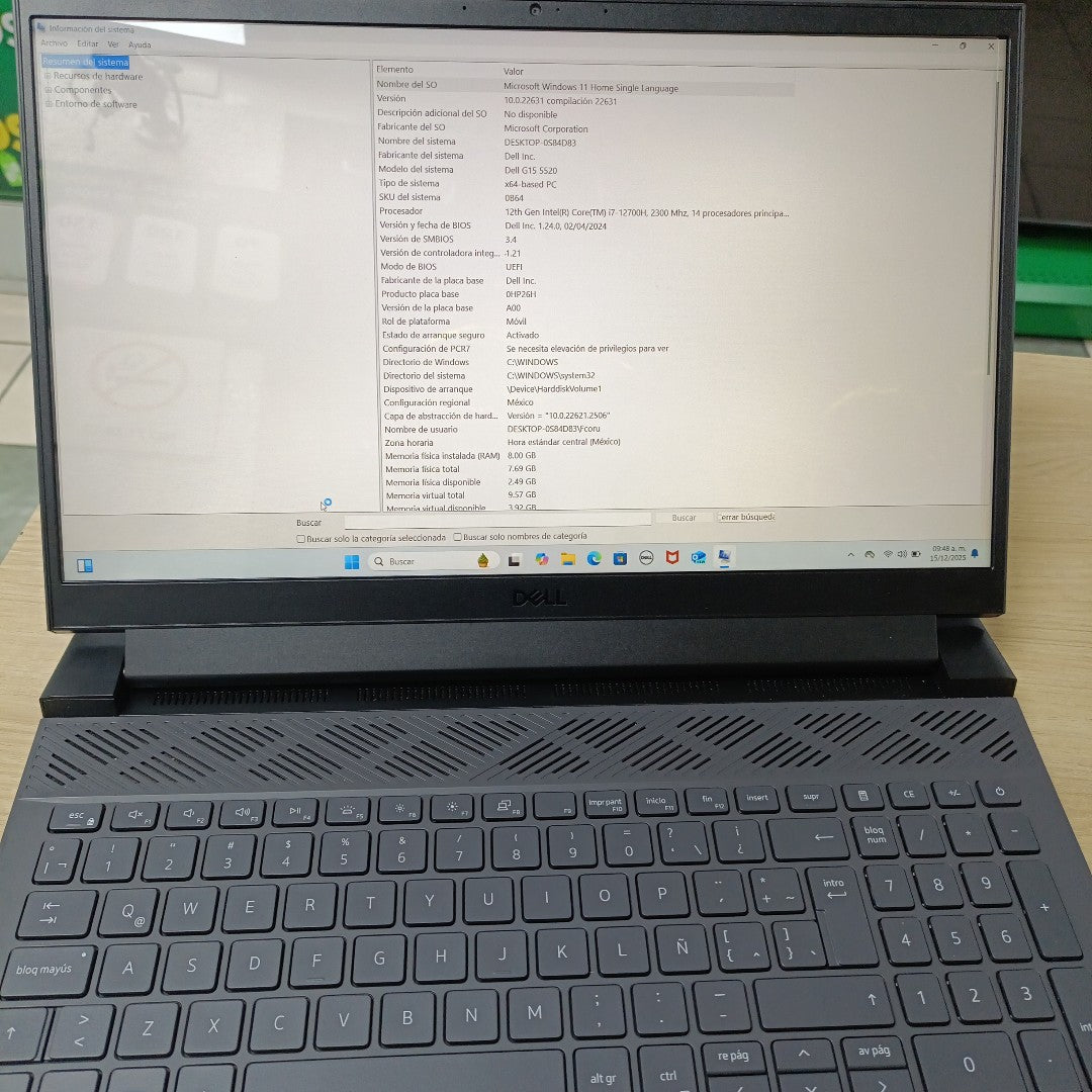 LAPTOP DELL G15 5520 (2022) 512 GB SSD 8 GB RAM (SEMINUEVO)