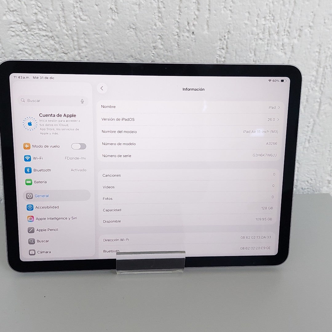 TABLETA APPLE IPAD AIR (M3) 11" A3266 (2025) 128 GB 8 GB RAM