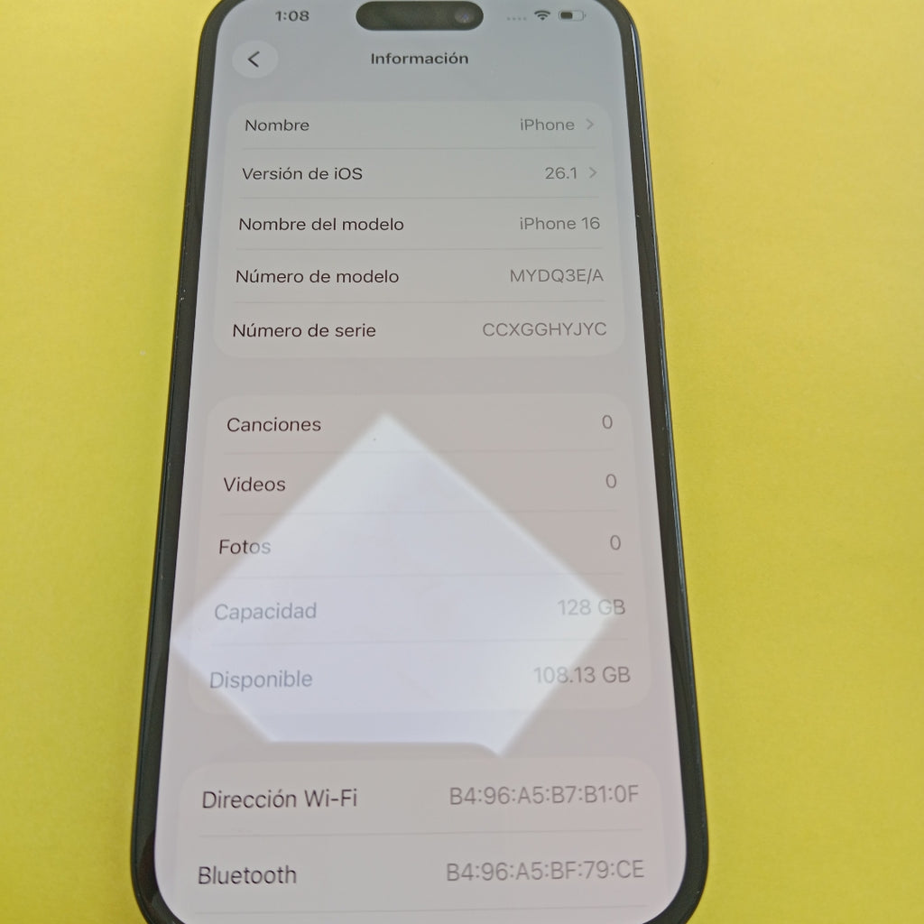 CELULAR APPLE IPHONE 16 A3286 (2024) 128 GB 8 GB RAM (SEMINUEVO)