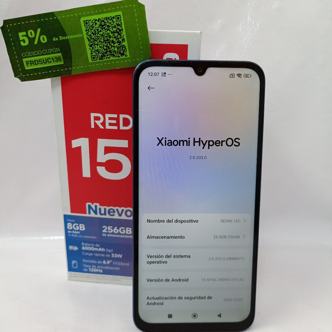 CELULAR XIAOMI REDMI 15C 25078RA3EL (2025) 256 GB 4 GB RAM (SEMINUEVO)