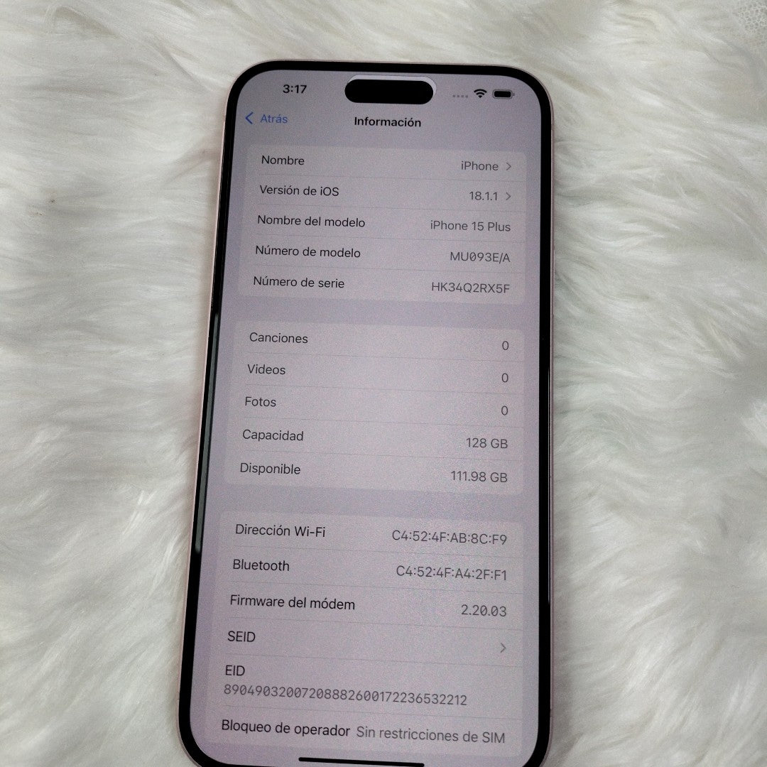 CELULAR APPLE IPHONE 15 PLUS A3093 (2023) 128 GB 6 GB RAM (SEMINUEVO)