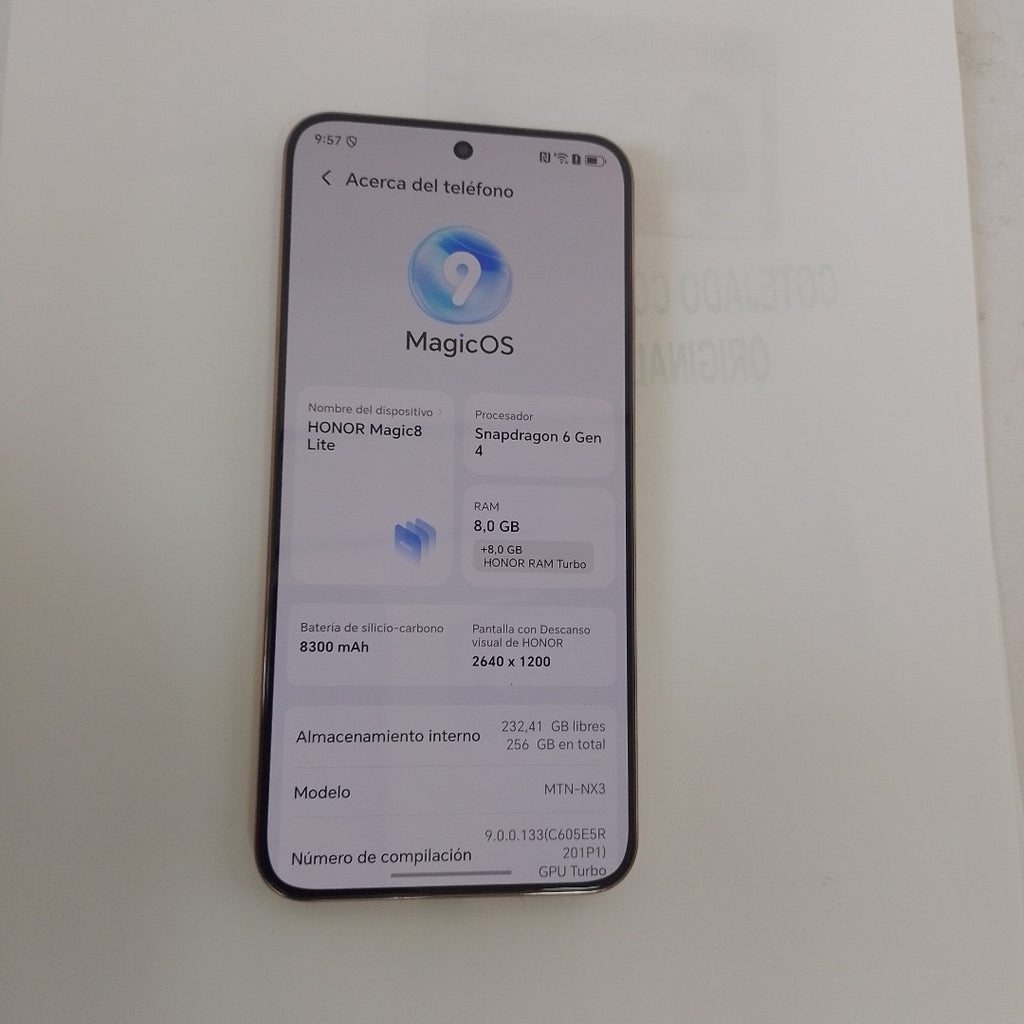CELULAR HONOR MAGIC 8 LITE MTN-NX3 (2025) 256 GB 8 GB RAM (SEMINUEVO)