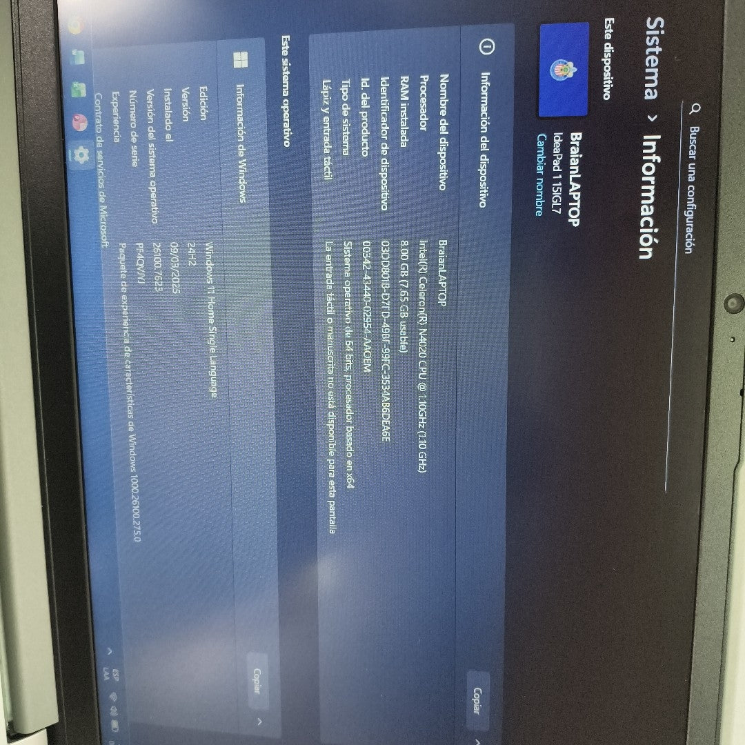 LAPTOP LENOVO IDEAPAD 1 15IGL7 (2024) 256 GB SSD 8 GB RAM (SEMINUEVO)