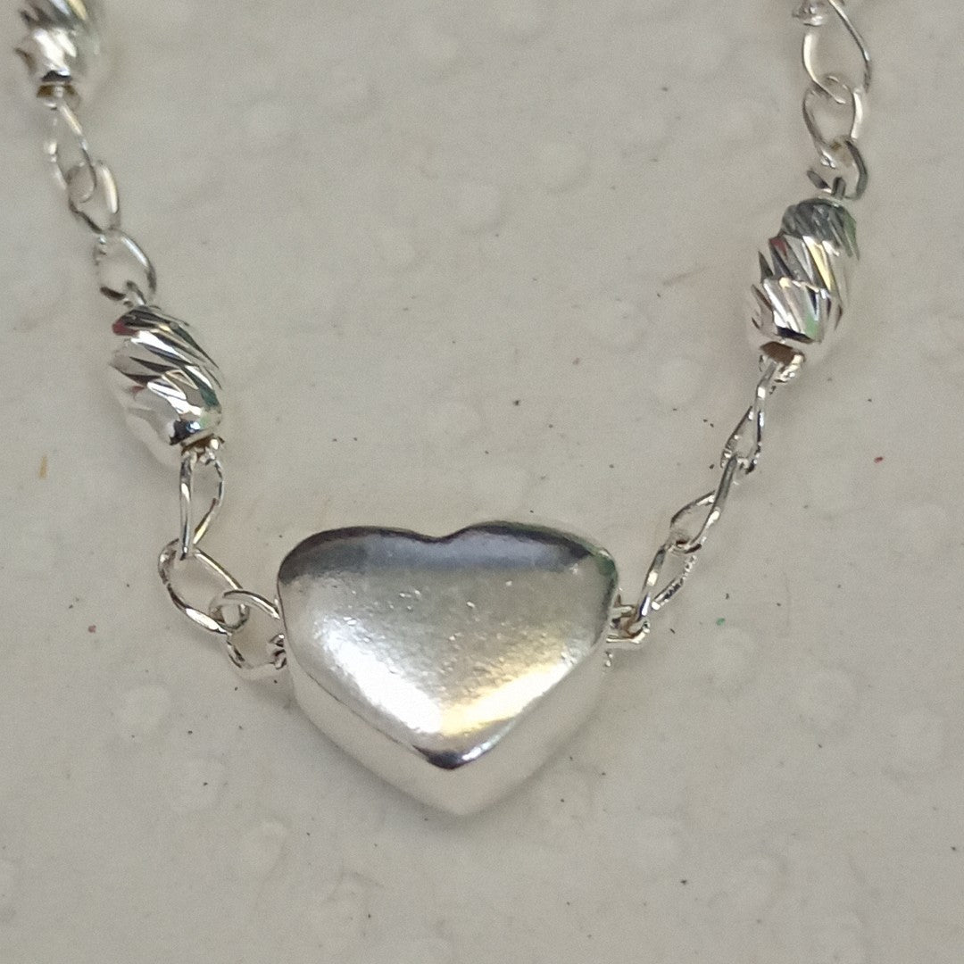 PULSERA TEJIDO CORAZON PLATA .925 18 CM 3.4 GR (NUEVO)
