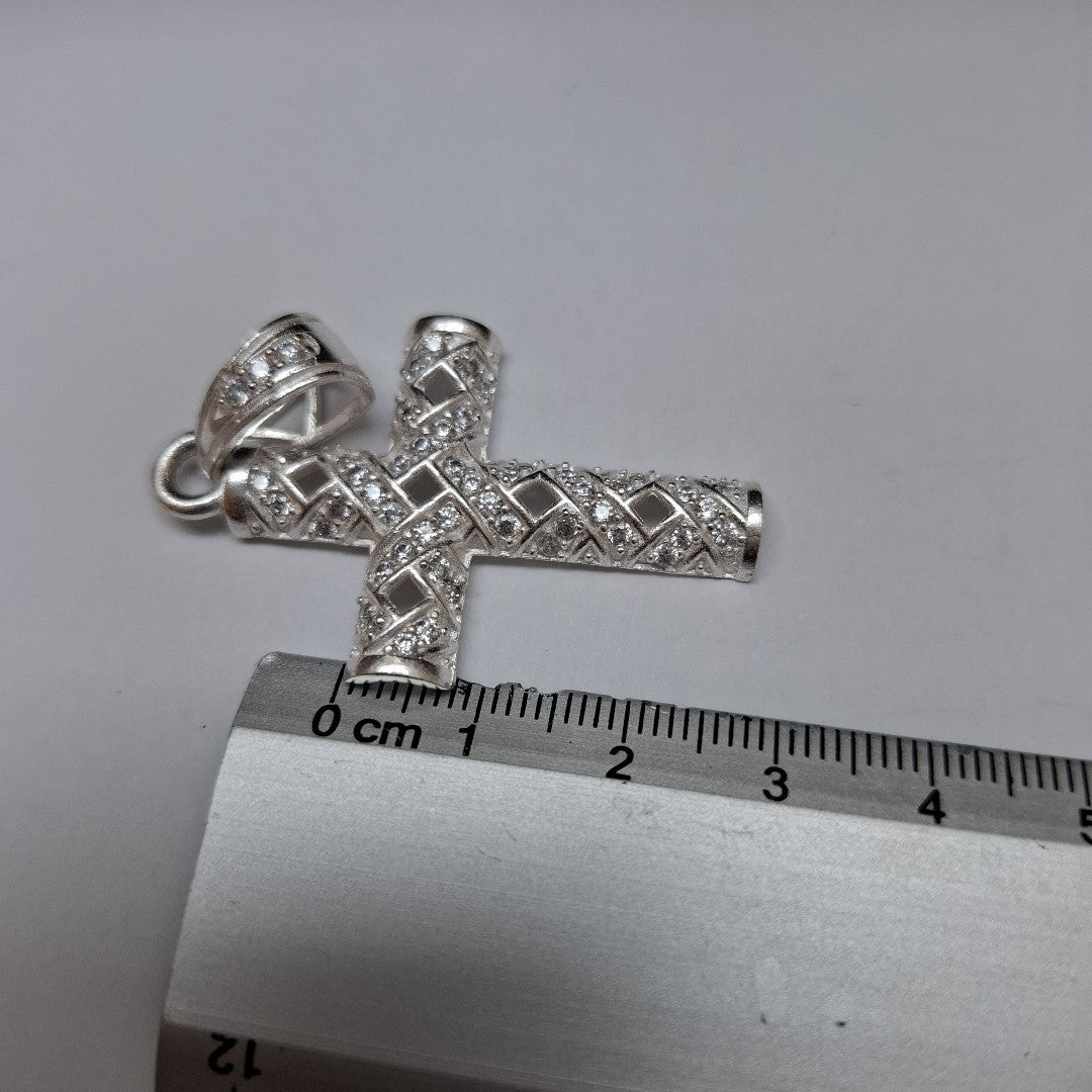 DIJE CRUZ C/CIRCONIAS PLATA .925 7.7 GR (NUEVO)