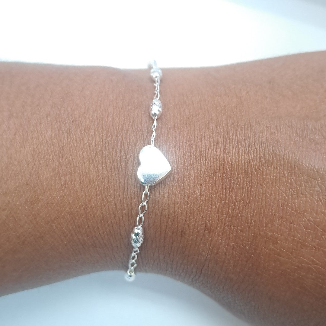 PULSERA TEJIDO CORAZON PLATA .925 18 CM 3.2 GR (NUEVO)
