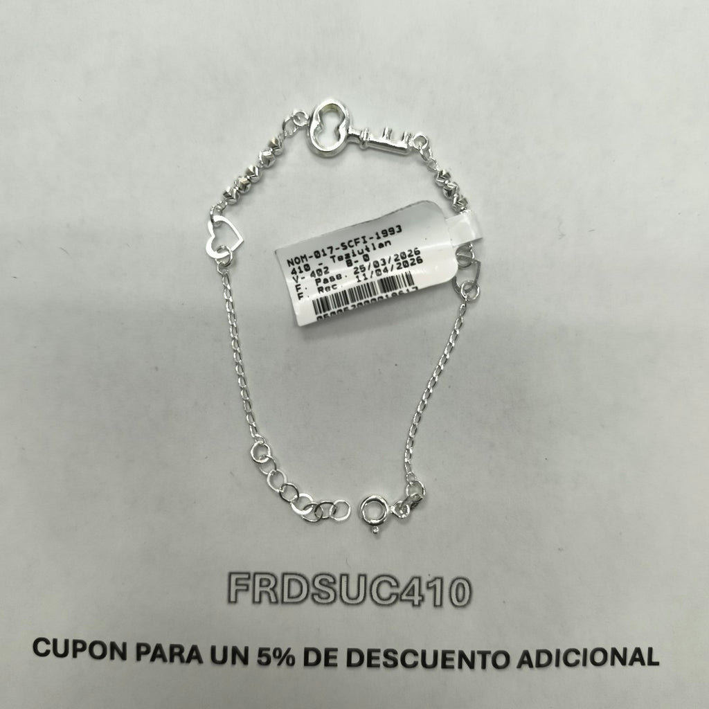 PULSERA TEJIDO LLAVE PLATA .925 18 CM 2.4 GR (NUEVO)