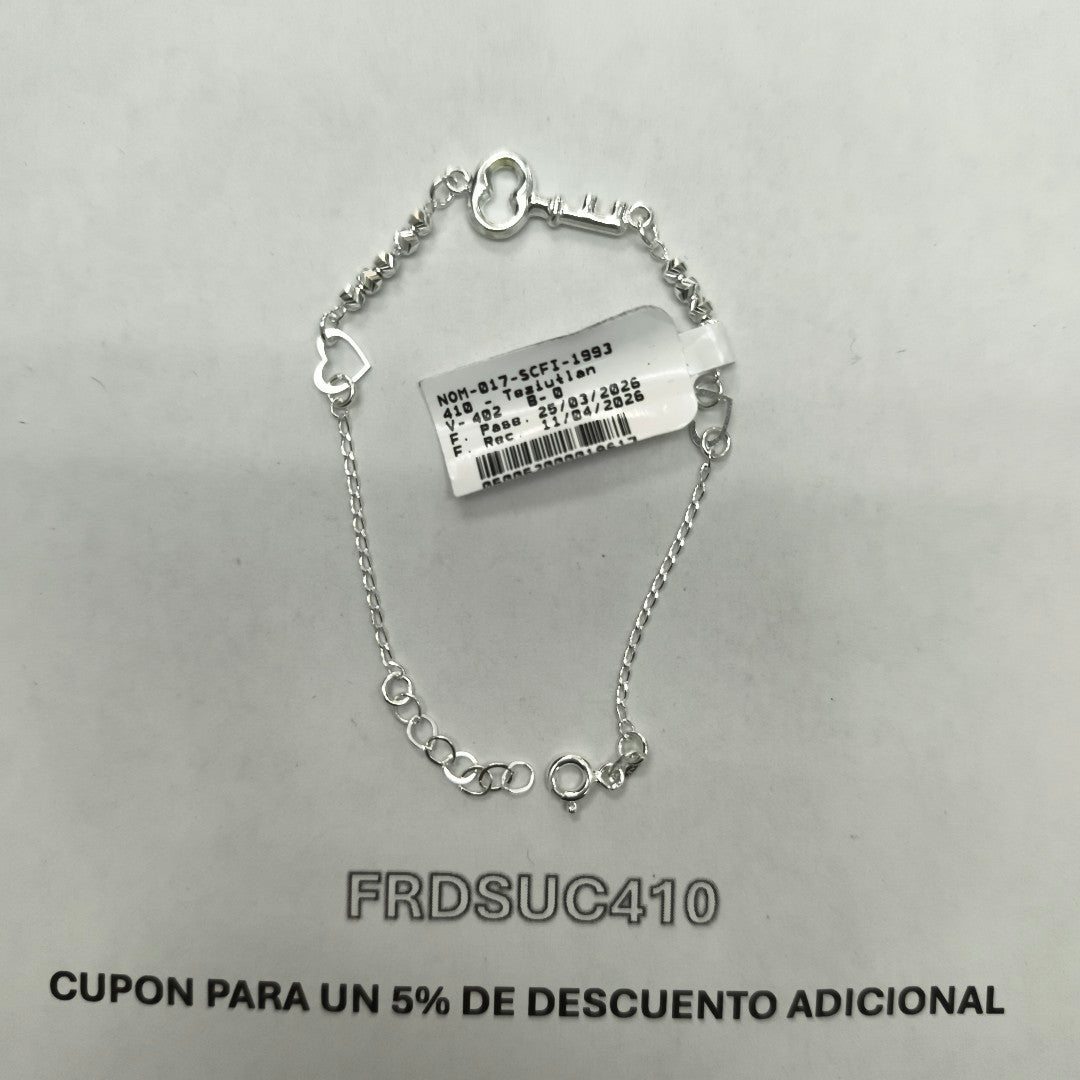 PULSERA TEJIDO LLAVE PLATA .925 18 CM 2.4 GR (NUEVO)