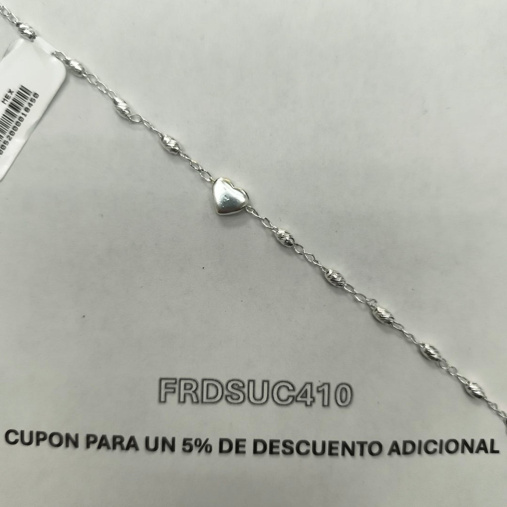 PULSERA TEJIDO CORAZON PLATA .925 18 CM 3.3 GR (NUEVO)