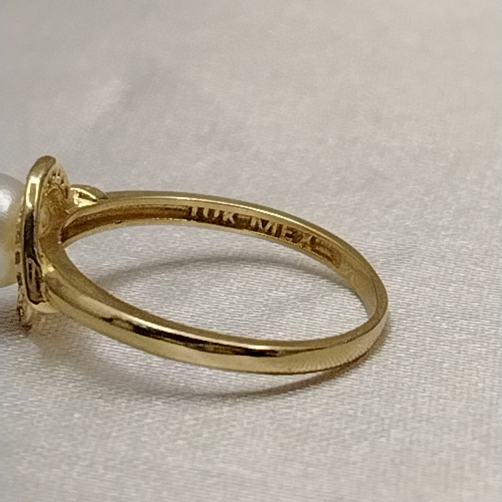 ANILLOS CIRCONIAS Y PERLA ORO 10K TALLA 8 2.1 GR (NUEVO)