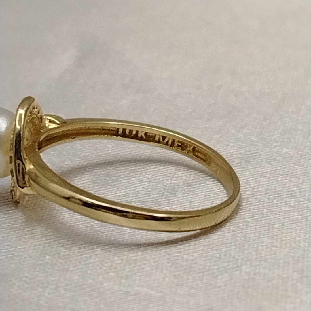 ANILLOS CIRCONIAS Y PERLA ORO 10K TALLA 8 2.1 GR (NUEVO)
