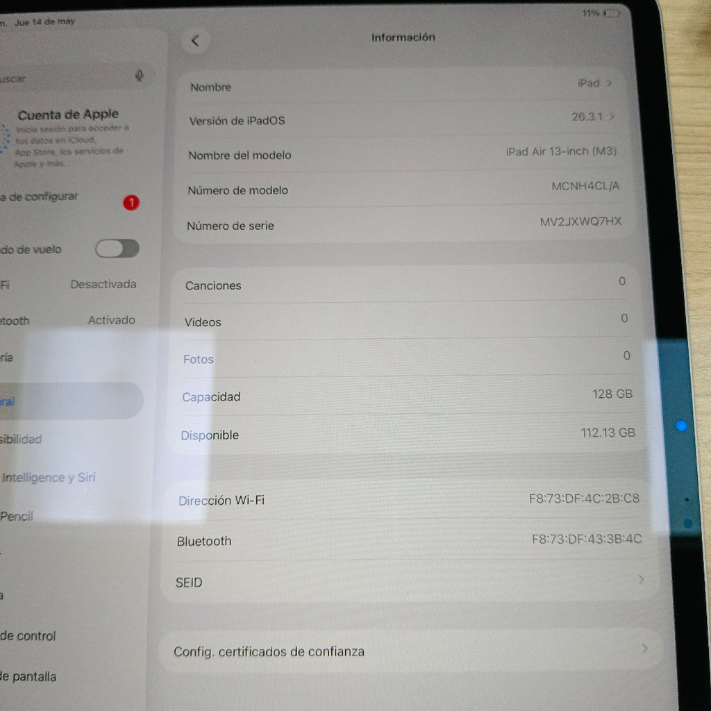 TABLETA APPLE IPAD AIR (M3) 13"A3268 (2025) 128 GB 8 GB RAM (SEMINUEVO)