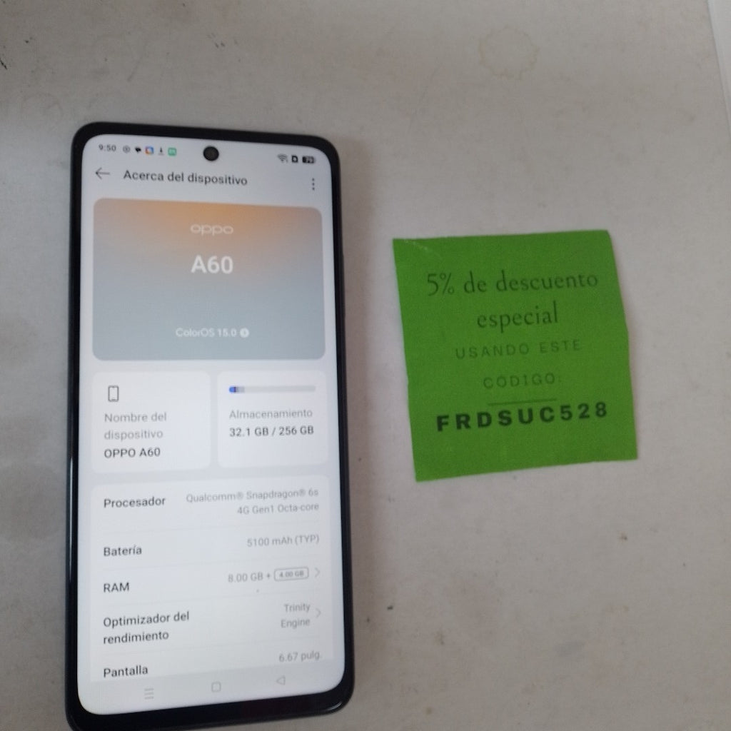 CELULAR OPPO A60 CPH3669 256 GB 8 GB RAM (SEMINUEVO)