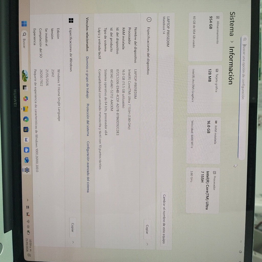 LAPTOP HUAWEI MATEBOOK 14 FLMH-X (2024) 1 TB SSD 16 GB RAM (SEMINUEVO)