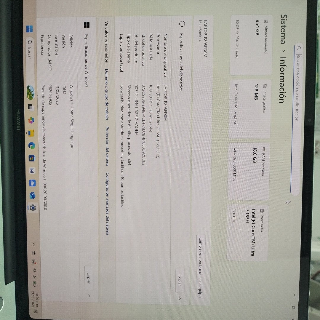 LAPTOP HUAWEI MATEBOOK 14 FLMH-X (2024) 1 TB SSD 16 GB RAM (SEMINUEVO)