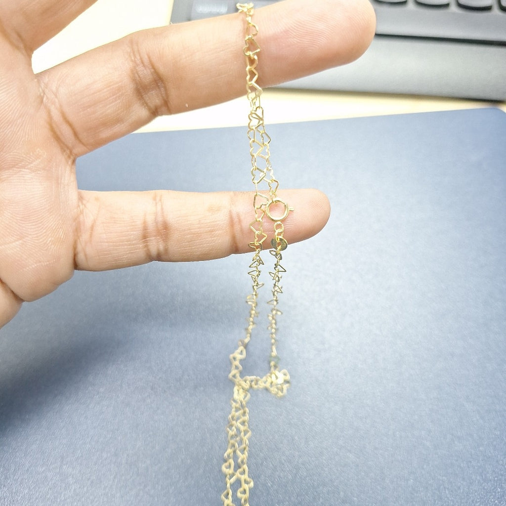 CADENAS TEJIDO CORAZONES ORO 10K 50 CM 2.5 GR (NUEVO)